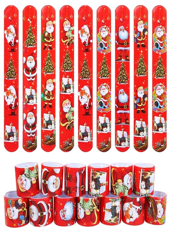 PARTEET Christmas Slap Bracelets, Santa Claus and Reindeer Theme, Red, 12 Pieces, Party Favours and Christmas Return Gifts for Kids - Image 1